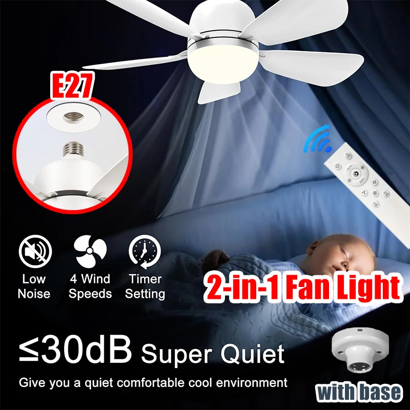 16-Zoll-2-in-1-Deckenventilator mit Licht, ferngesteuerter Ventilator, beleuchtet dimmbar, E27-Fassung, Schlafzimmer, Wohnzimmer, Küche, Büro, Badezimmer