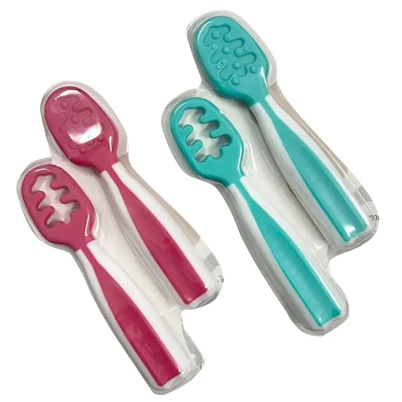 Cuchara de autoalimentación para bebé, cuchara para la dentición, cucharas de destete de alimentación automática para bebés de más de 6 meses, alimentos purados, entrenamiento de alimentación, 2 uds.
