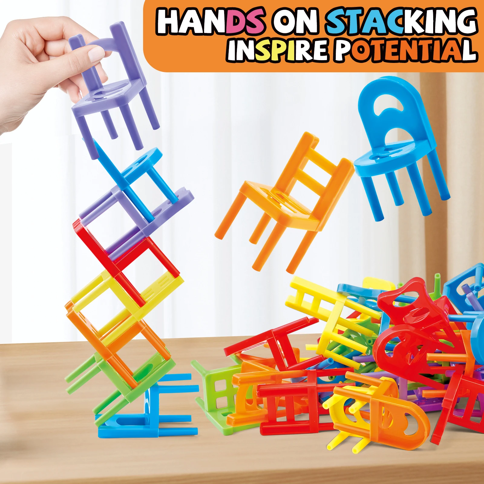 Building & Stacking Chair Set: Educational Toy for Family Gatherings, Random Colors/Styles, Christmas/Halloween/Thanksgiving