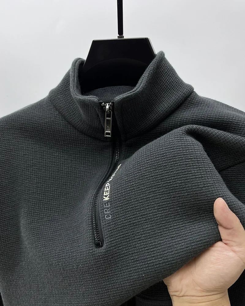 Herrenbekleidung Rollkragenpullover Mode Herren Strickwaren Einfarbig Klobiger halber Reißverschluss Verdickungspullover Luxuriöser warmer Pullover