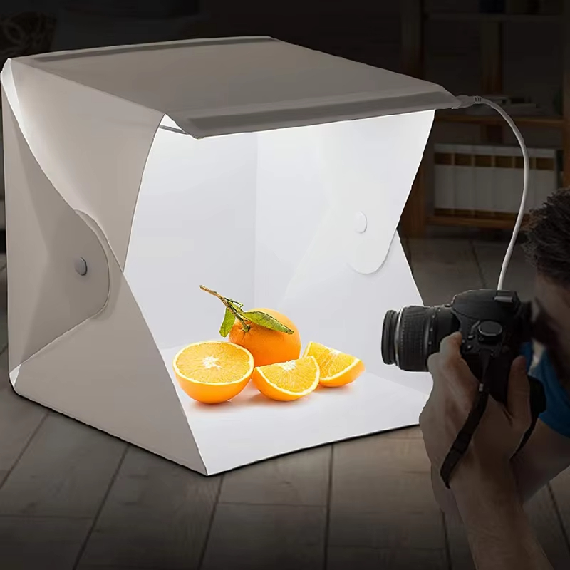 Mini Folding Photo Booth Softbox Small LED Lights Portable Folding Light Box Photo Props Double Light Strip 6 Color Backdrop