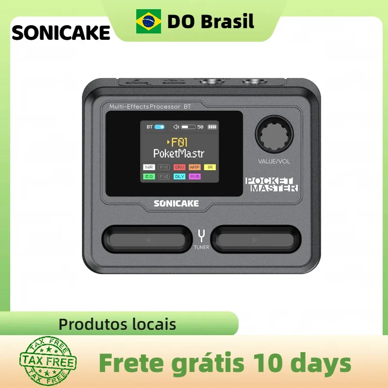 Sonicake bolso mestre brasil versão em inglês guitarra baixo amp 100 + multi-efeitos pedal controle app bateria embutida