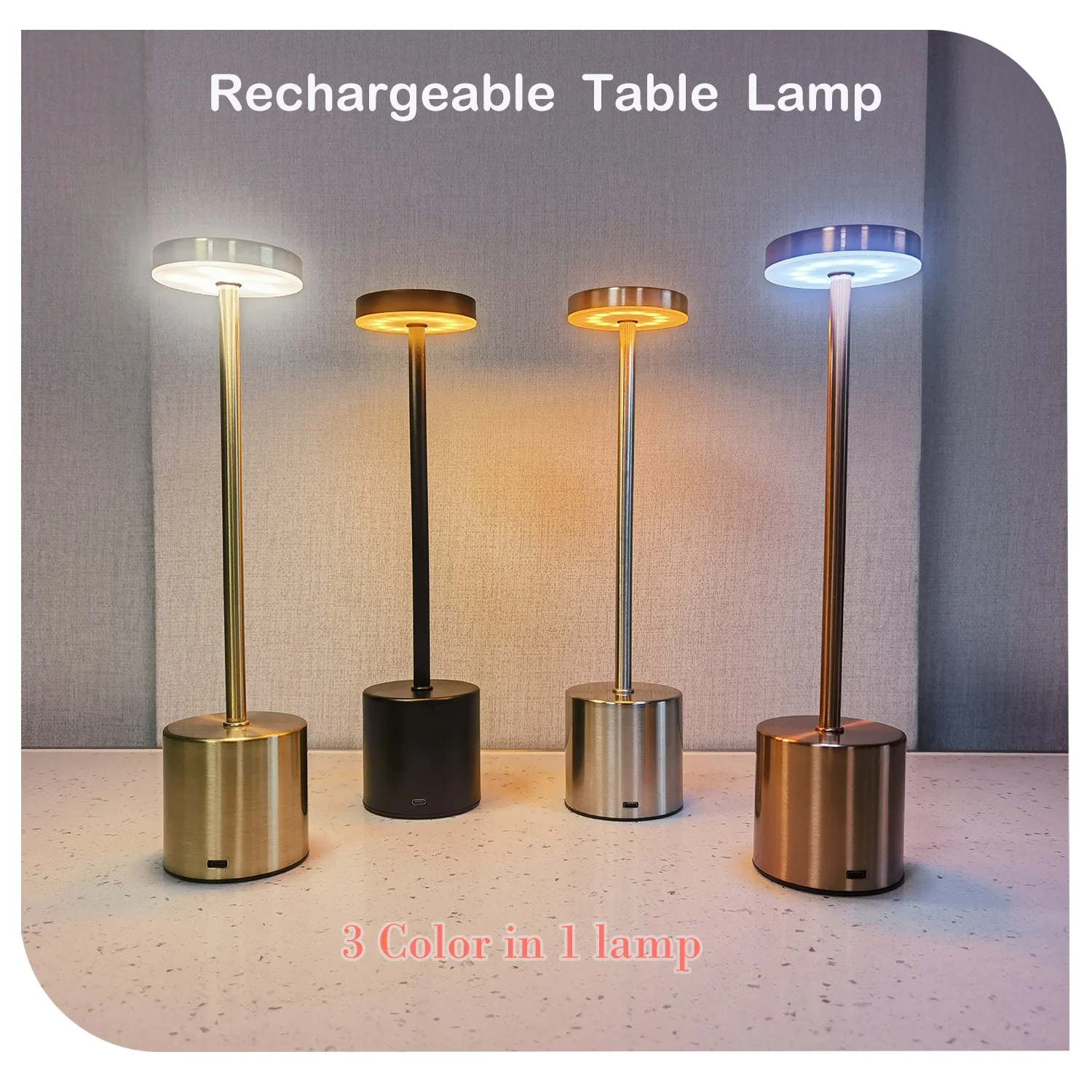 Luz ambiental creativa, lámpara de mesa de Metal, Bar, decoración al aire libre, LED Simple, recargable, táctil, tres colores, luz de noche junto a la cama