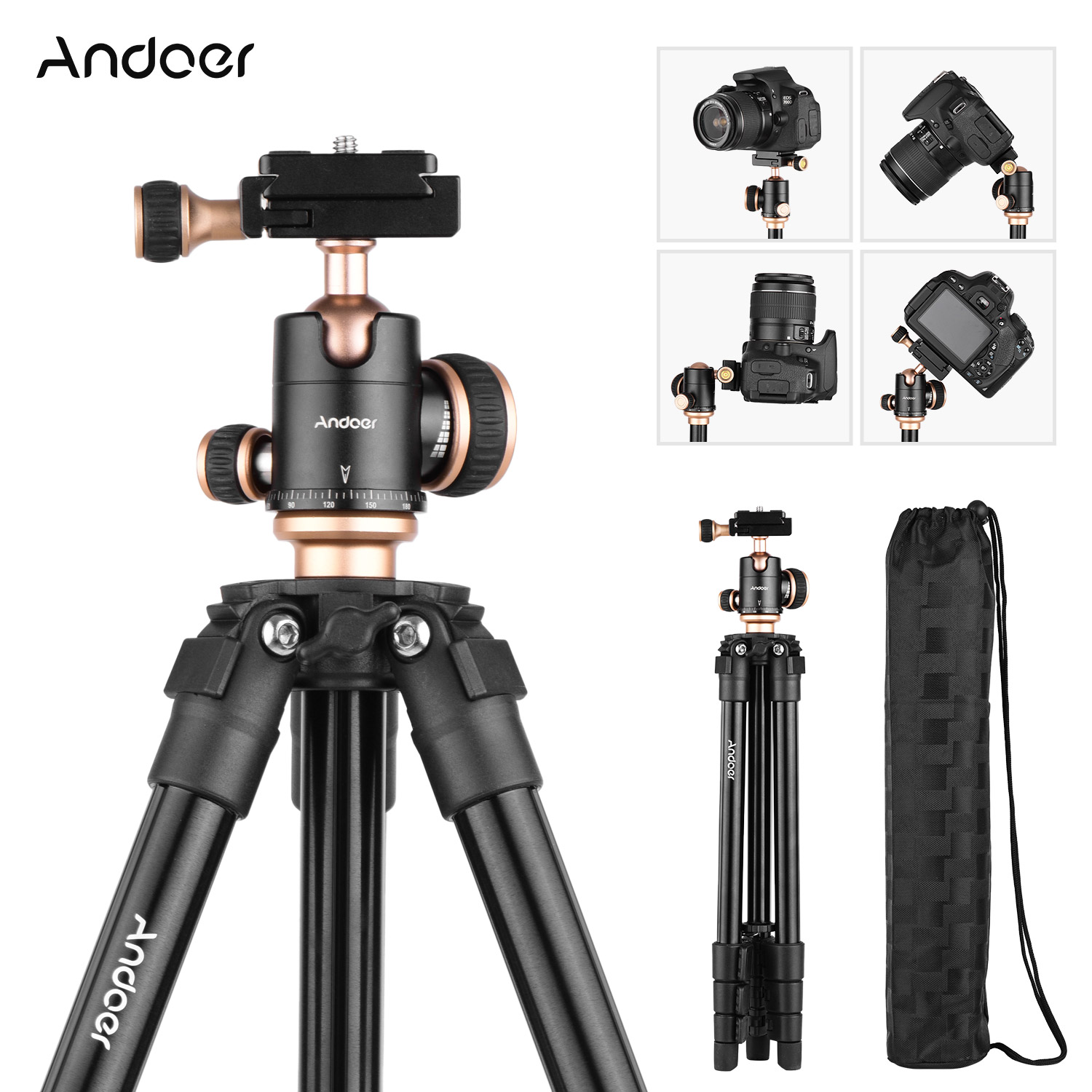 Andoer Q160SA Stative Kamerastativ mit Panorama-Kugelkopfstativ für DSLR-Digitalkameras Camcorder Canon Nikon Sony Kamera