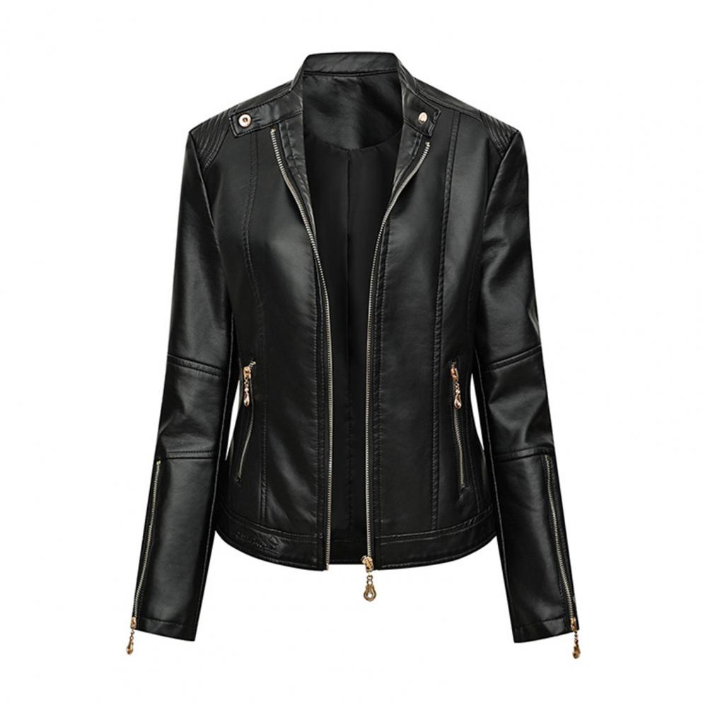 2024 elegante Faux Leder Jacken Frauen Revers Zipper Langarm Weibliche Mäntel Herbst Winter Dame Straße Frühling Mantel Moto Jacke