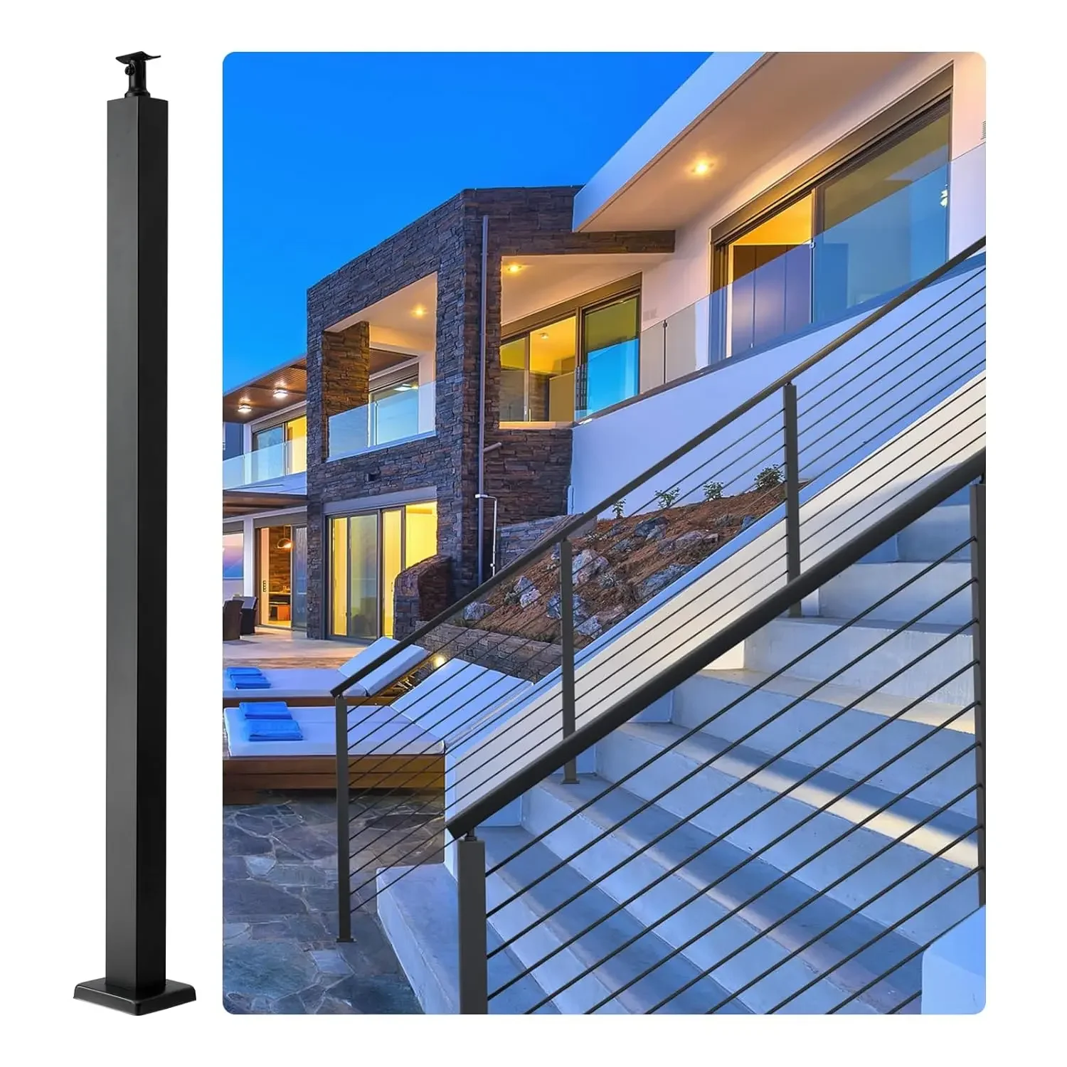 Cable Railing Post, 36" x 2" x 2" Steel Level Deck Railing Post Without Holes, SUS304 Stainless Steel Cable Rail Post