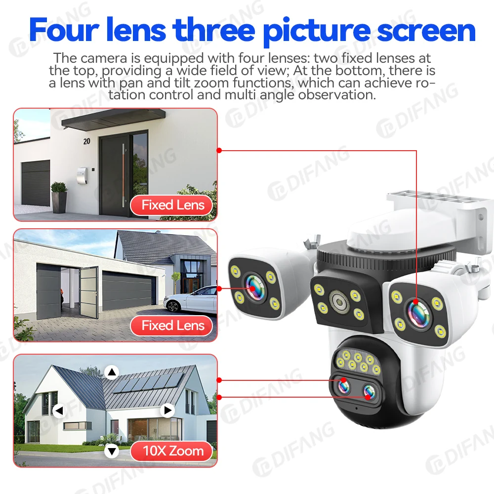 Cámara de protección de seguridad 10K WiFi6 para exteriores, tres pantallas, 20MP, CCTV, cámara IP externa, Zoom 10X, 8K, 15MP, cámara de videovigilancia