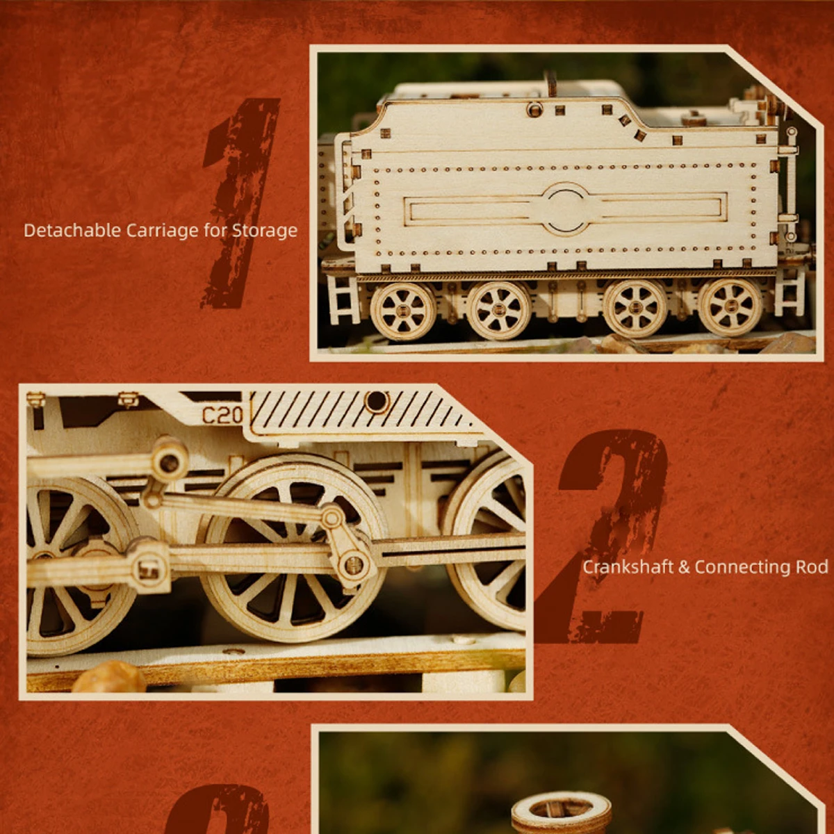 โมเดลมาตราส่วนของรถยนต์ไม้ปริศนา3D หัวรถจักรชุดโมเดล DIY ของขวัญงานฝีมือชุดตกแต่งบ้านโมเดลกลของเล่นก่อสร้าง