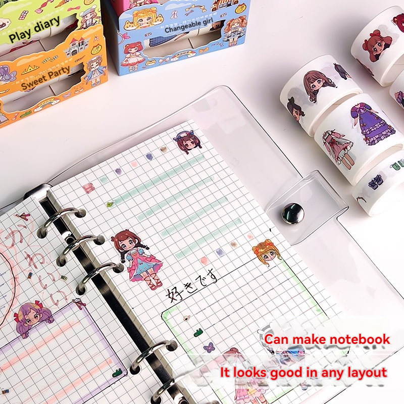 1 scatola di adesivi per vestire la principessa carina, set di nastri Washi per cartoni animati per ragazze, adesivi decorativi per vestiti per personaggi, manuali per bambini carini