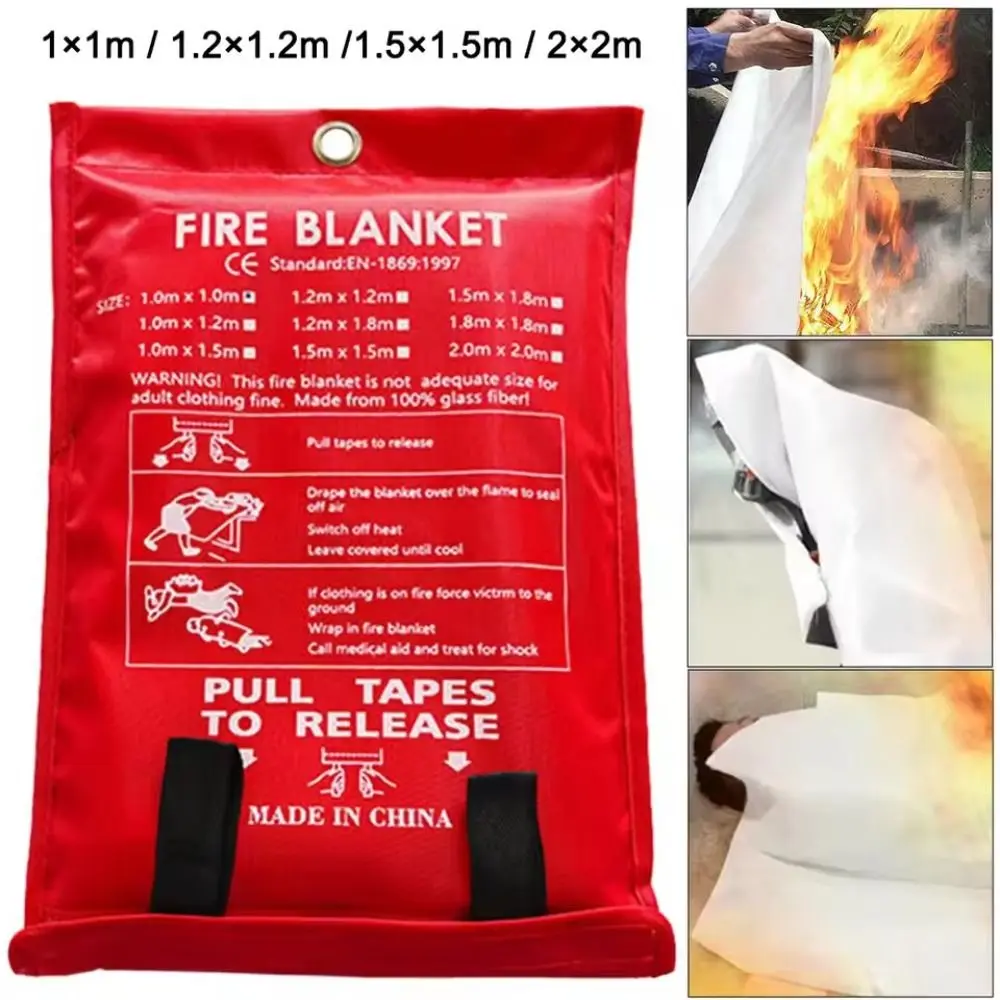 1/1.2/1.5/2M Fire Blankets Square Durable Suppression Emergency Survival Kit Fiberglass Fire Shelter Safety Cover