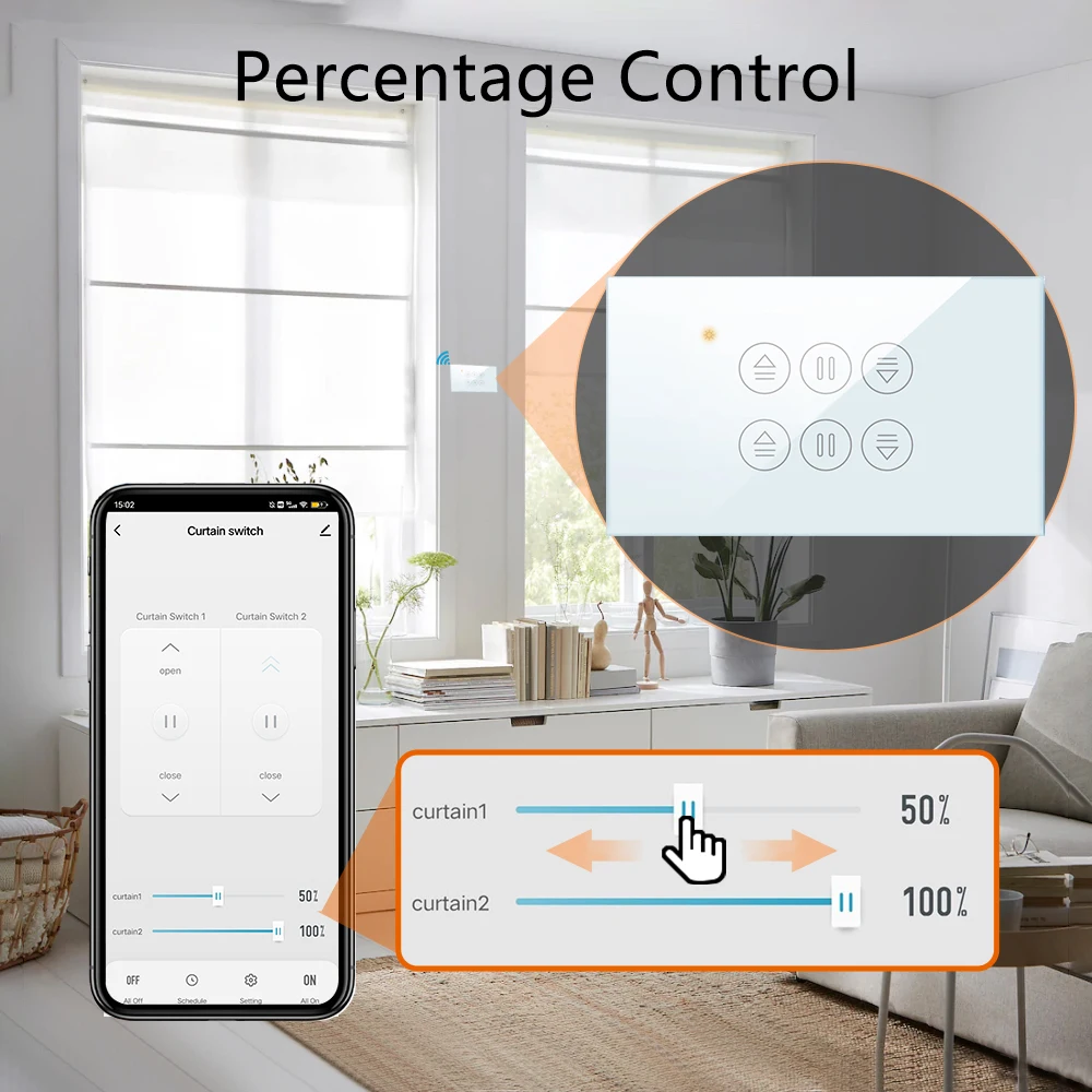 QCSMART WiFi Doppel Vorhang UNS Schalter Tuya Smart Leben Fernbedienung Jalousien Rollladen Prozent Timer Google Home Alexa