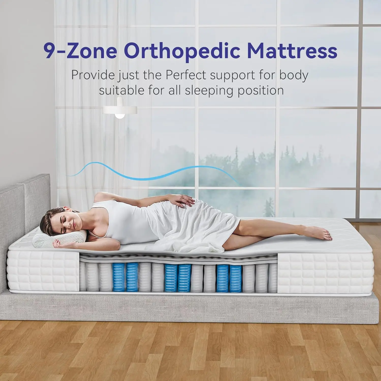 Single Mattress 3FT 9-Zone Pocket Sprung Mattress with Memory Foam and Tencel Fabric - Orthopaedic Mattress - Thickness