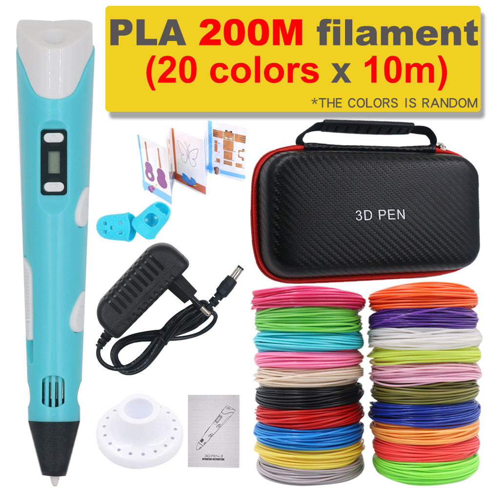 3D ปากกา 3D การพิมพ์ปากกา DIY ปากกา 200M PLA Filament เด็กวันเกิดเด็กคริสต์มาสของขวัญ Power Adapter Travel Storage กล่อง