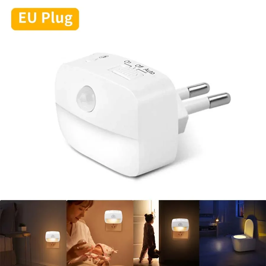Lampka Nocna LED z Czujnikiem Ruchu, 3 Temperatury Barwowe, Wtykana, Indukcja PIR, Lampa do Sypialni, WC, Korytarza, na Schody, Lampka Awaryjna