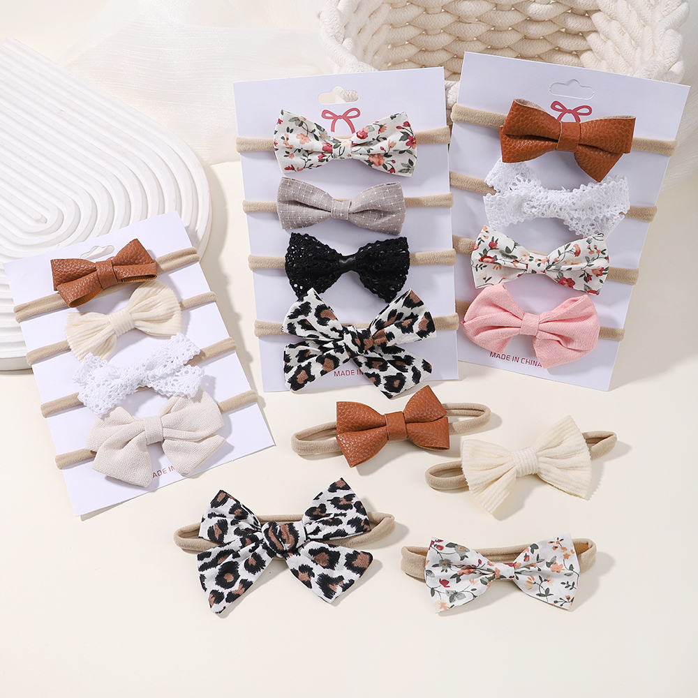 Diadema de lino con lazo para niña recién nacida, cintas para el pelo de encaje, turbante, accesorios para el cabello para bebé, 4 unidades por juego