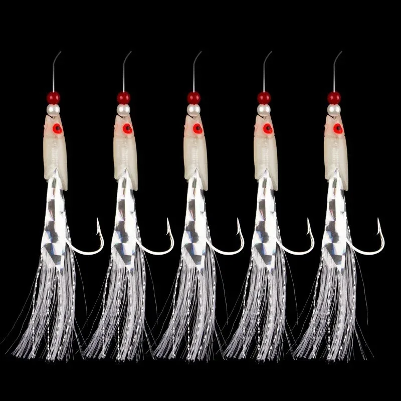 5 Pcs/Set Multi-Color Soft Silverskin Fishing Lure Set Imitation Fish Shrimp Bait with Crystal Barbed Hook for Variety Fish