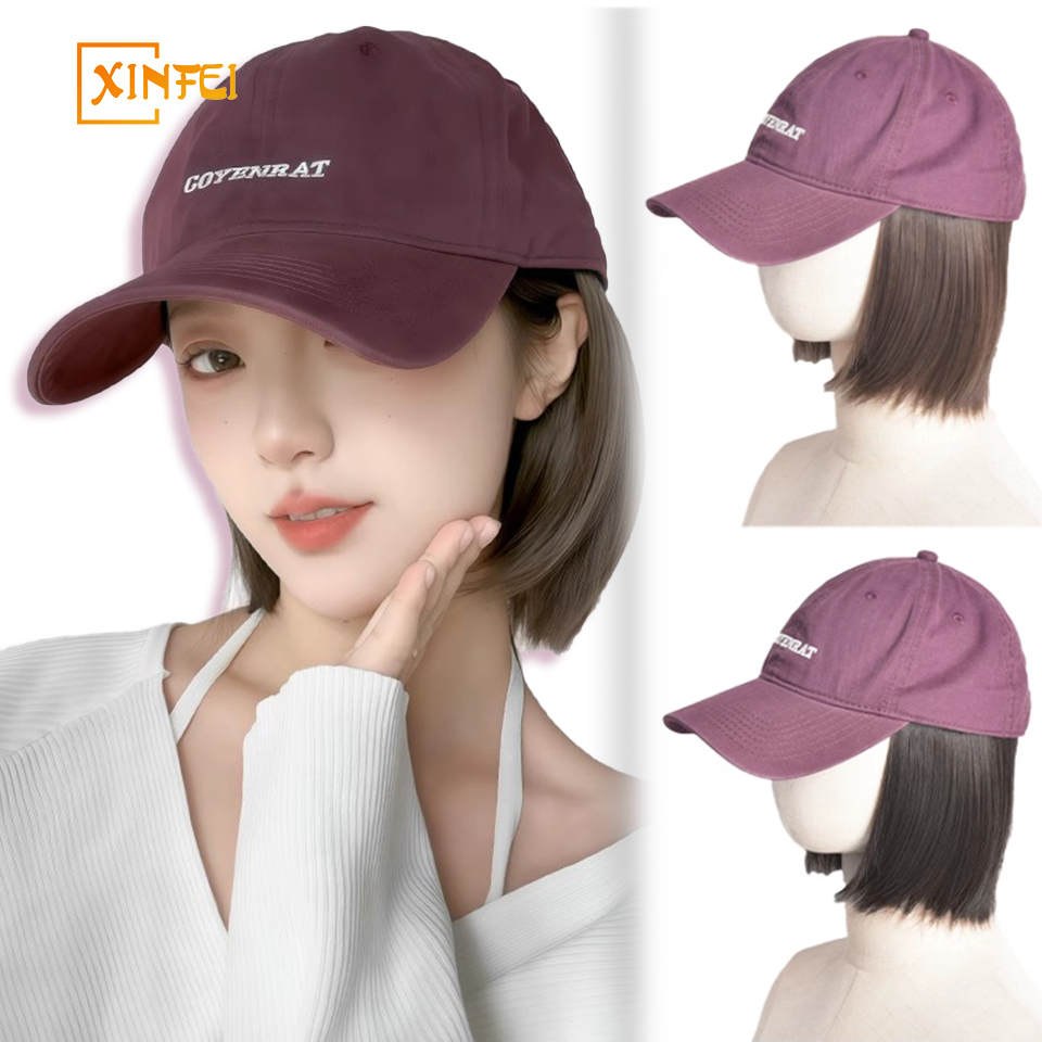 Peluca sintética, sombrero, peluca de pelo corto para mujer, cabeza nueva, gorra de béisbol rosa y púrpura, peluca para fiesta, desplazamientos, compras, uso diario, peluca, sombrero