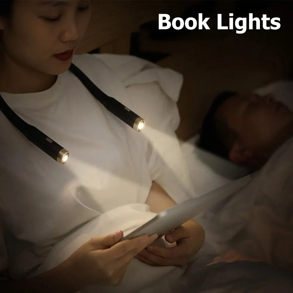 Luz de lectura para el cuello, luces para libros, lectura en la cama, plegable, de larga duración, portátil, recargable por USB, novedad, iluminación LED Flexible para libros
