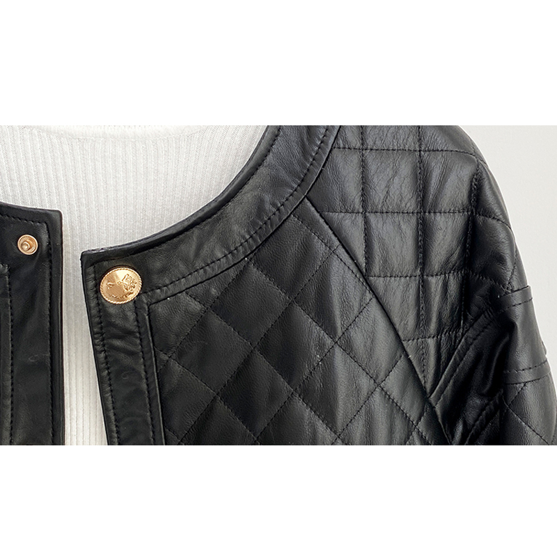 Женская куртка из натуральной кожи, с круглым вырезом