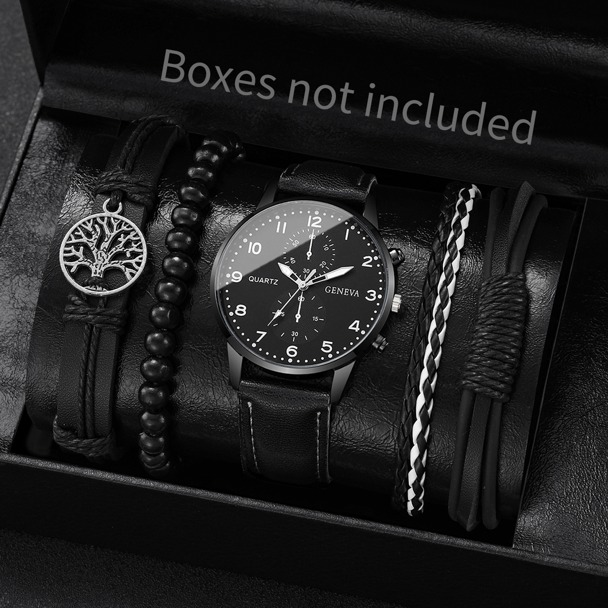 4/5 pçs moda masculina relógios homem negócios quartzo relógio de pulso vintage pulseiras de couro conjunto reloj hombre (sem caixa)