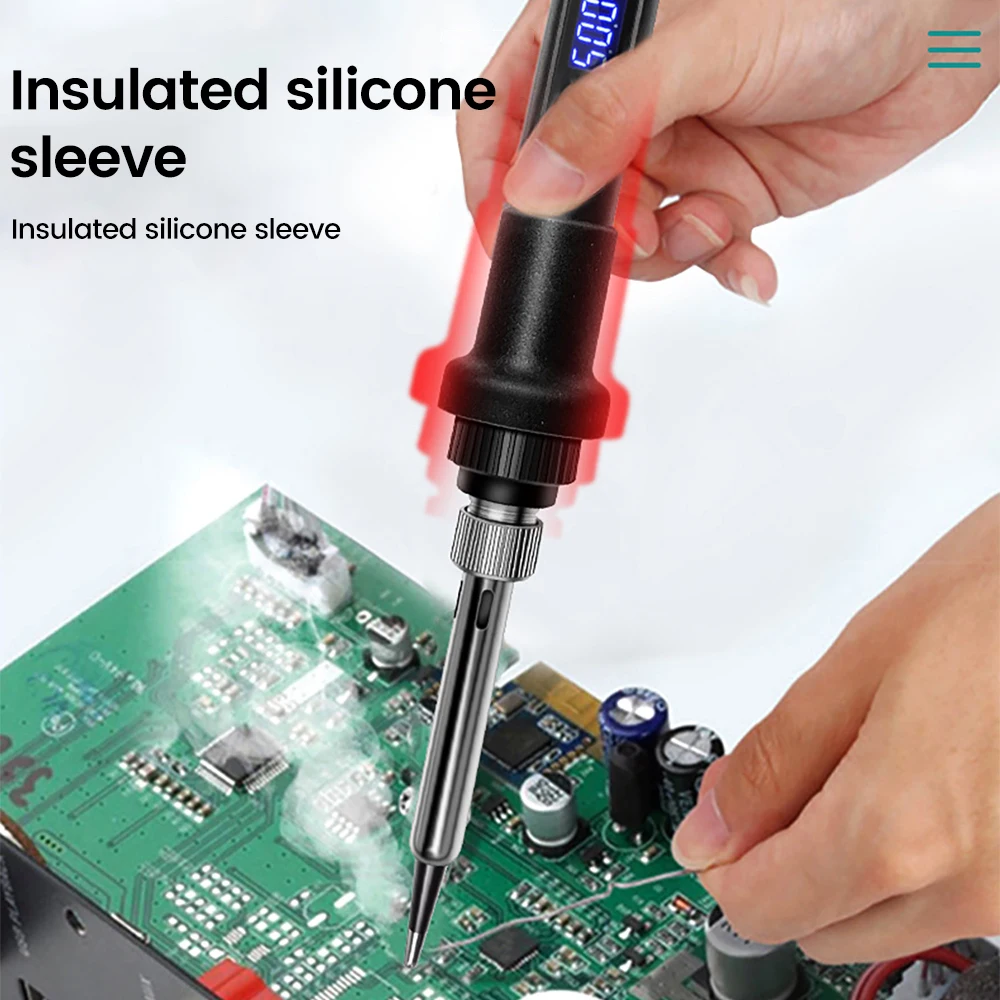 80W 220V/110V Soldering iron kit adjustable temperature LCD solder welding tools Ceramic heater soldering tips Tweezers solderin