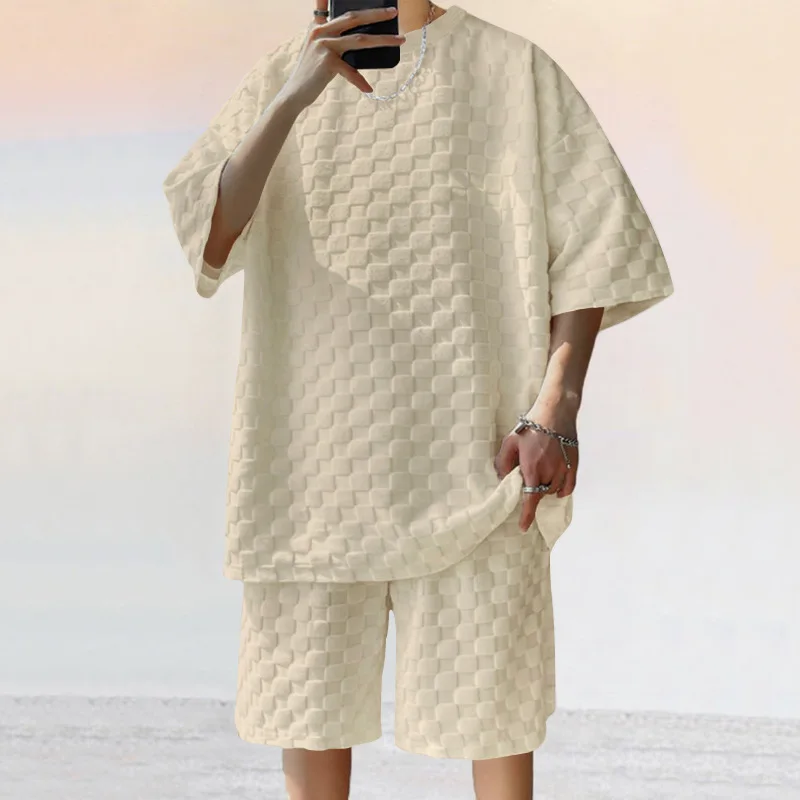 Europäische und amerikanische übergroße Modemarke Herren Sommer neues Schachbrett Plaid lose Sport und Freizeit zweiteiliges Set