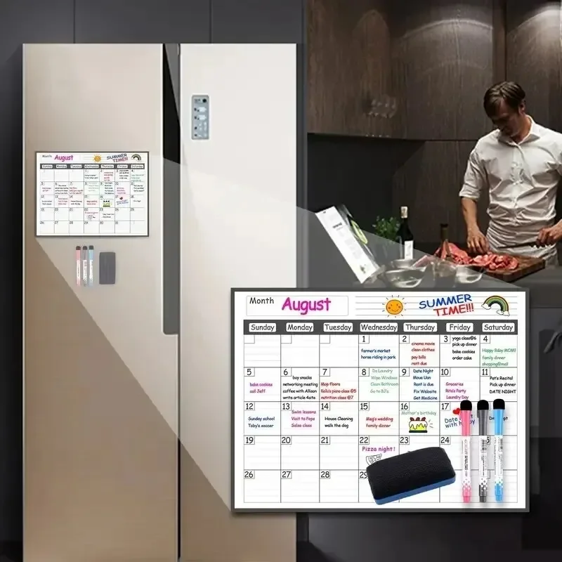 1 Set of Calendar Erasable Monthly and Weekly Schedule Magnetic Dry Erase Whiteboard Refrigerator Sticker Message Board