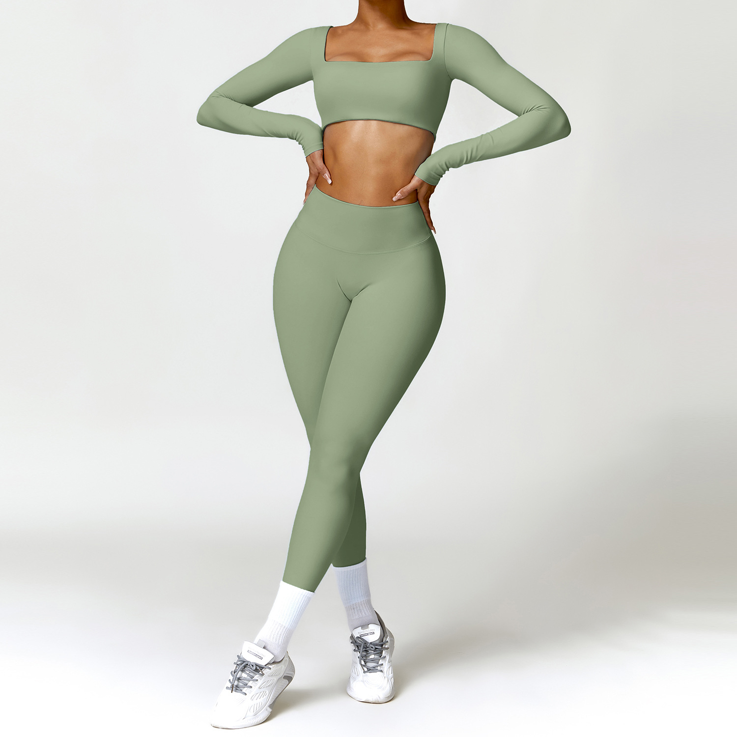 Chándal para mujer, conjunto de Yoga, ropa deportiva de 2 uds., ropa de entrenamiento, ropa atlética, Legging para gimnasio, sujetador de Fitness, Top corto, trajes deportivos de manga larga