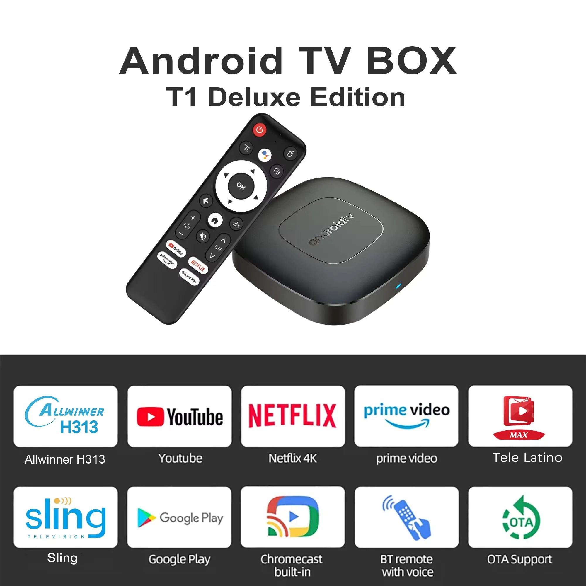 Global Version Mortal T1 Smart Streaming Media Player TV Box Bluetooth Google Assistant Android13 AllwinnerH313 2.4G&5G Wifi 4K