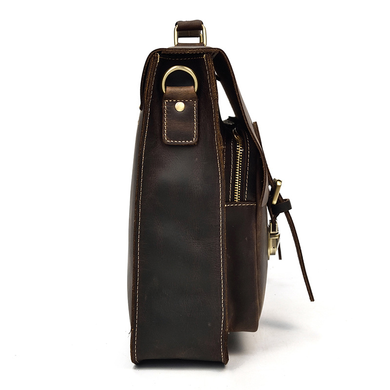 Modische Retro-Aktentasche aus Leder mit großer Kapazität, Oberschicht aus Leder, Laptoptasche, Crazy Horse Skin, 15-Zoll-Computer-Umhängetasche