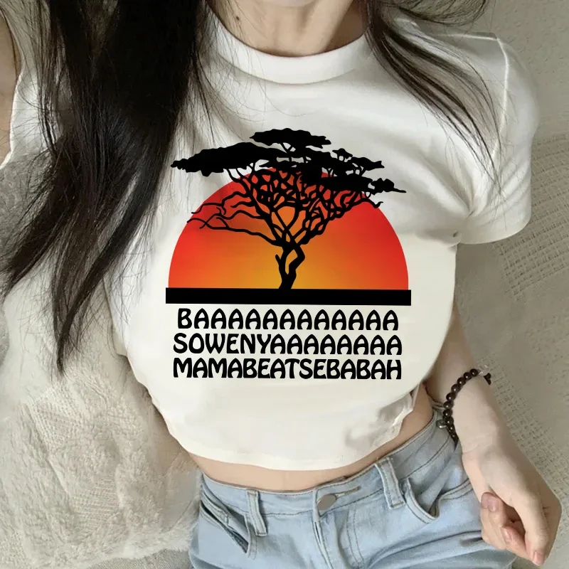 2000s manis Kawaii Hakuna Matata Tshirt Disney The Lion King kaus Crop Wanita Atasan pendek rompi baju atasan