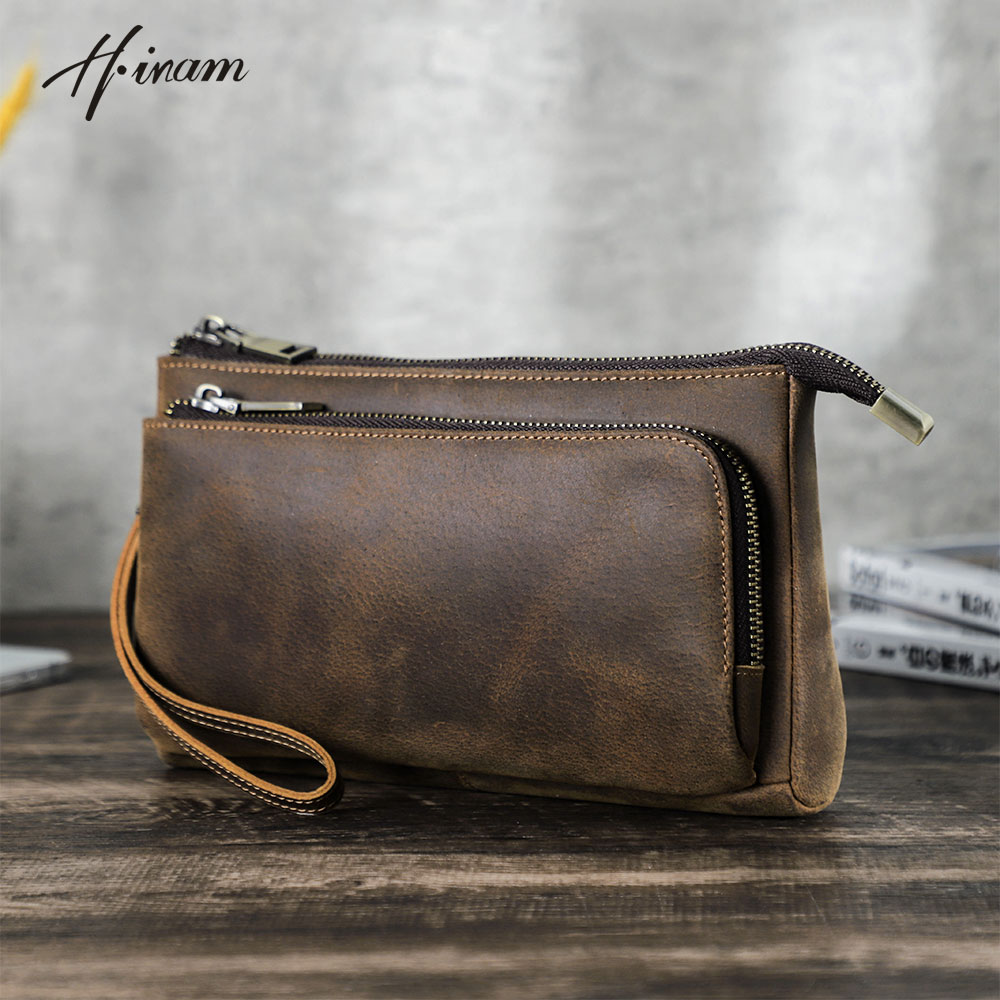 Rindsleder Herren Clutch Taschen Echtes Leder Männer Business Reise Handtaschen Große Kapazität Kabel Organizer Clutch Geldbörse Vintage Stil