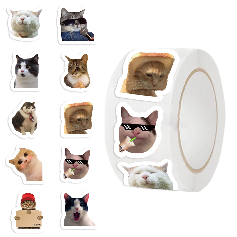 500 uds/rollo de pegatinas de grafiti de dibujos animados de gatos divertidos MEME DIY teléfono guitarra portátil maleta para portátil pegatina impermeable juguete para niños