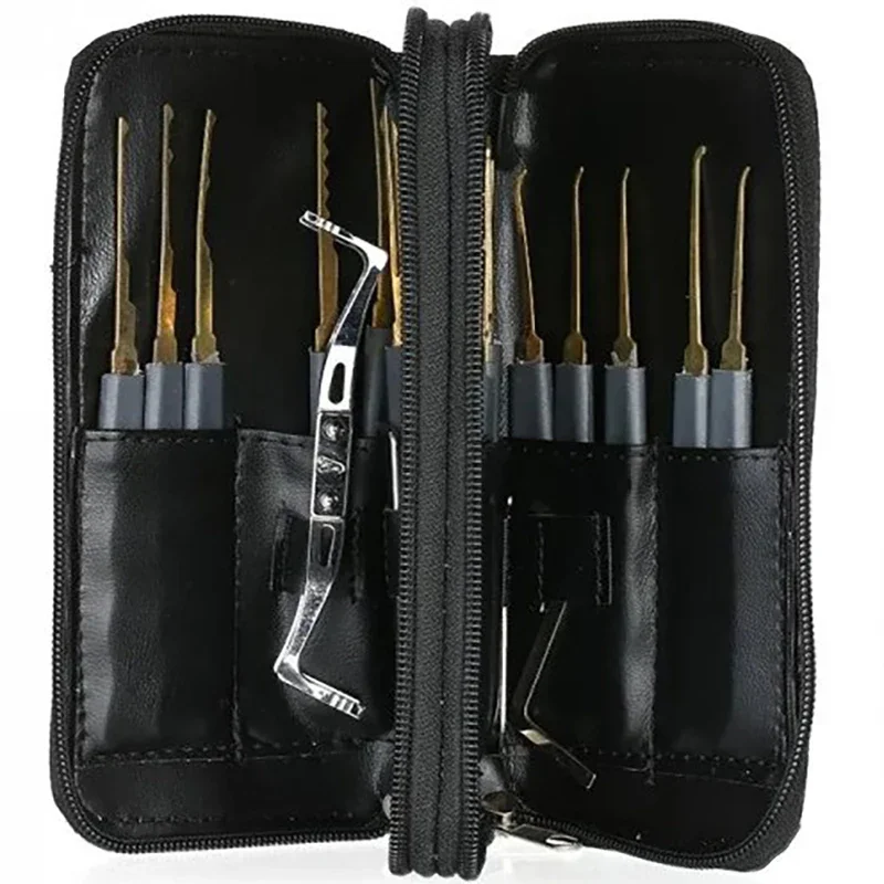 24pcs Locksmith Titanium Plating Tool Kit with Grey Handle Beginner and Locksmith Practice Picktools Padlock Professional Tools
