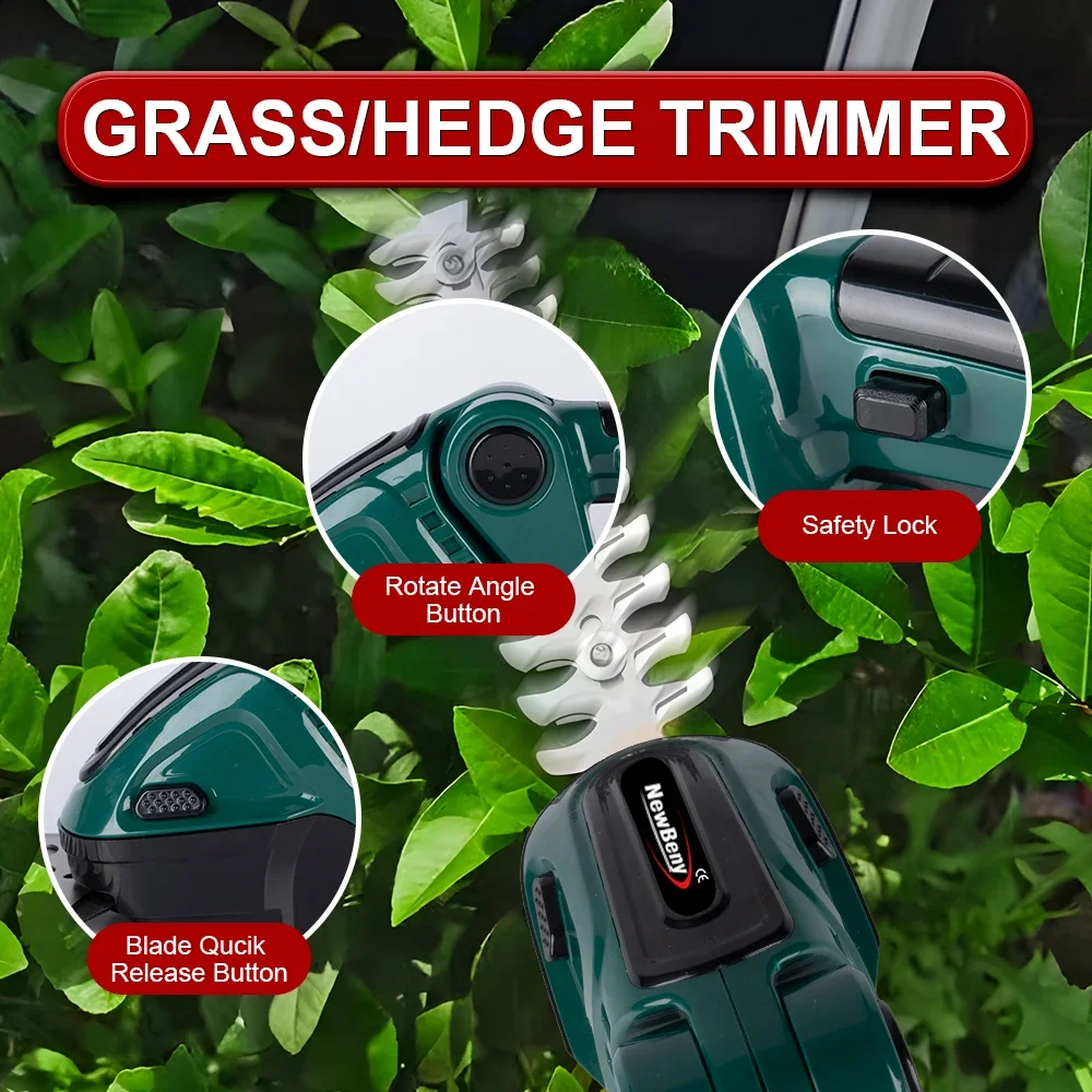 NEWBENY 2 IN 1 Electric Hedge Trimmer Cordless Portable High Power Household Lawn Mower Rechargeable Pruner Weeding Garden Tools