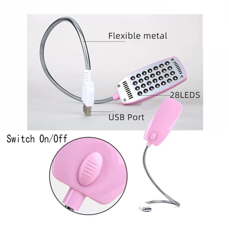 Luz LED de libro USB, 28 LED, lámpara de lectura Flexible con protección ocular, luces de mesa ajustables, 4 colores para iluminación de estudio y dormitorio