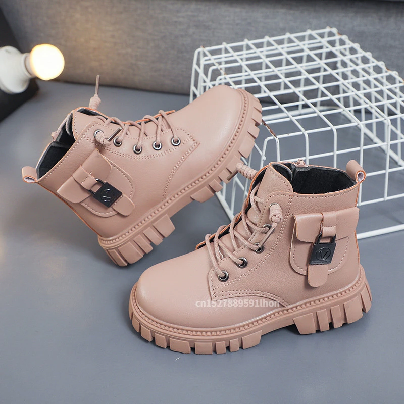 Bottes en cuir pour enfants filles, mode automne hiver, nouvelles bottes courtes décontractées et confortables, chaudes, polyvalentes, antidérapantes, en coton