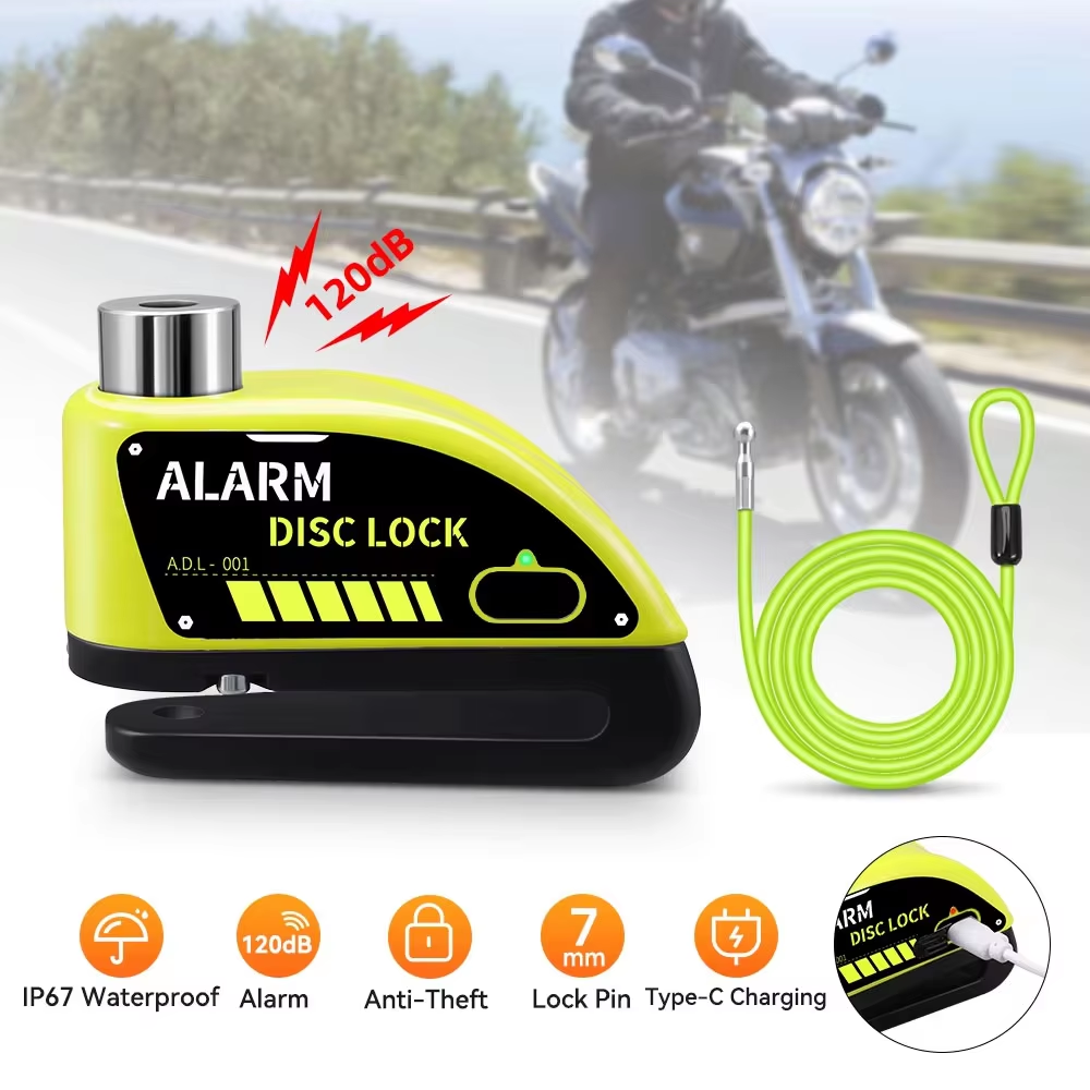 1.2M Yellow Disc Lock Reminder Cable Lock Anti-Theft Rope Alarm Disc Lock Spring Cable Security Reminder for Motorcycle