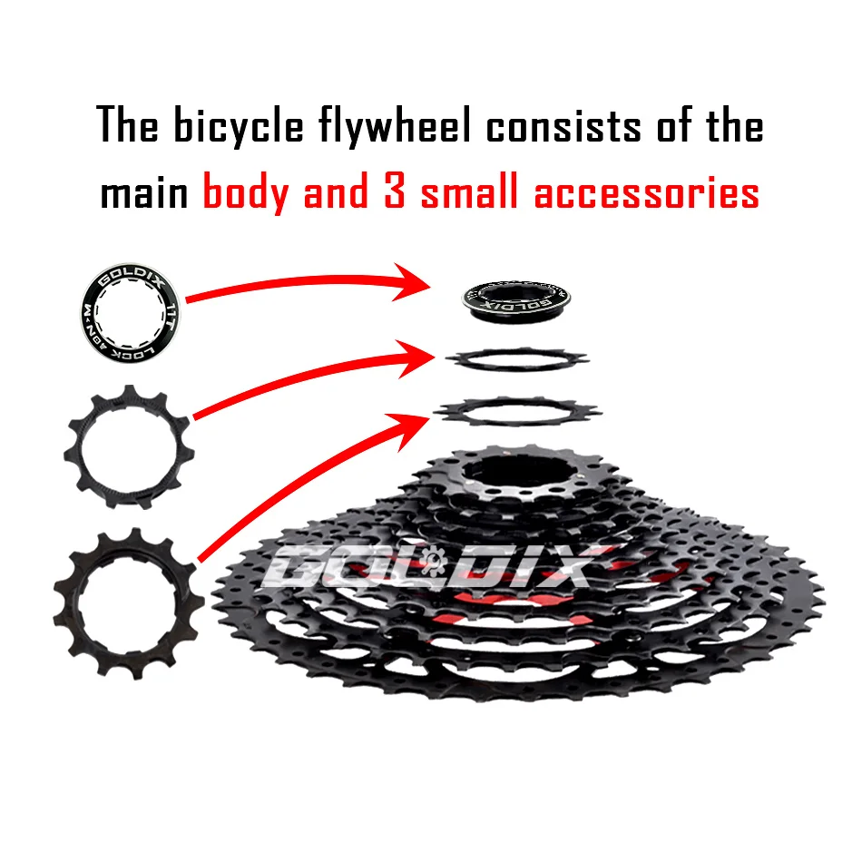 GOLDIX สีดํา MTB CASSETTE 8/9/10/11/12 ความเร็ว 40/42/46/50/50T K7 8/9/10/11/12 V จักรยาน Freewheel จักรยานเฟืองสําหรับ Shimano/SRAM