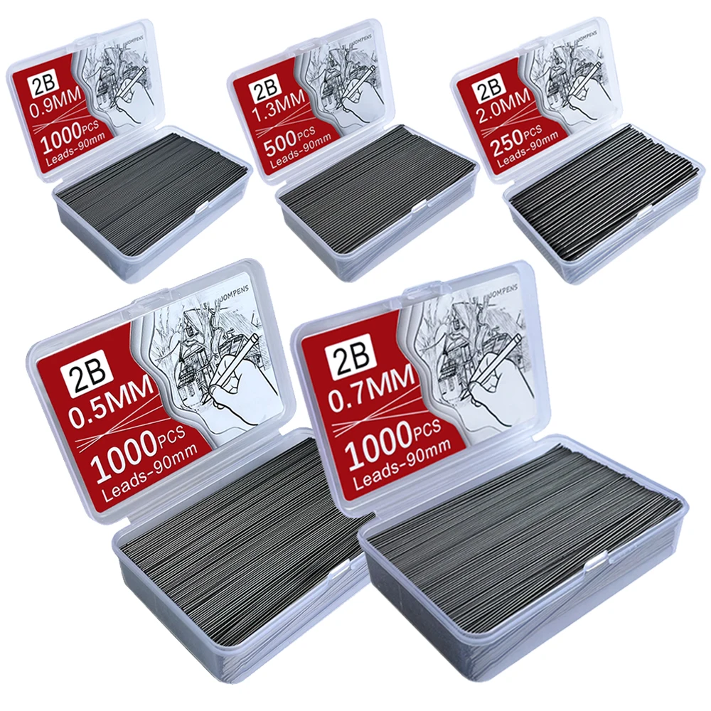 1000 peças lápis mecânico núcleo de chumbo 0.5 0.7 0.9 1.3 2.0mm recargas de lápis substituíveis de grande capacidade caixa de presente acessível para estudantes