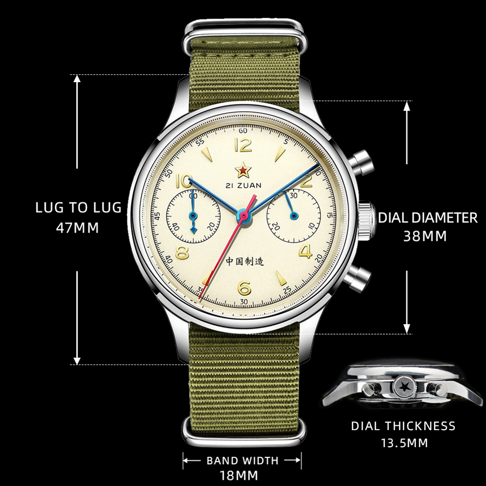 RED STAR 38 มม.ผู้ชาย 1963 Chronograph นาฬิกานักบิน Seagull การเคลื่อนไหว ST1901 Air Force การบิน Sapphire Goose 40 มม.