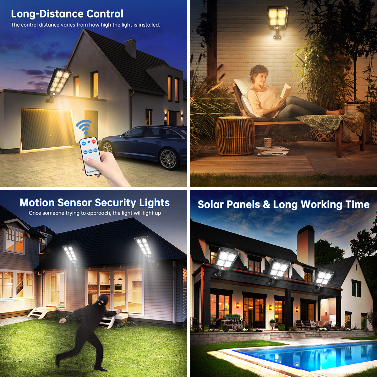 Farola Solar 100/200led IP65 luces solares impermeables con Sensor de movimiento al aire libre colector Solar con control remoto para jardín