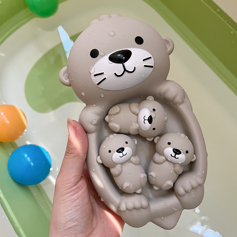 น่ารัก Otter ครอบครัวของเล่นอาบน้ําเด็กซิลิโคนห้องน้ําของเล่นเด็ก Otter ลอยน้ําของเล่นบีบอ่างอาบน้ําของเล่นสําหรับทารก