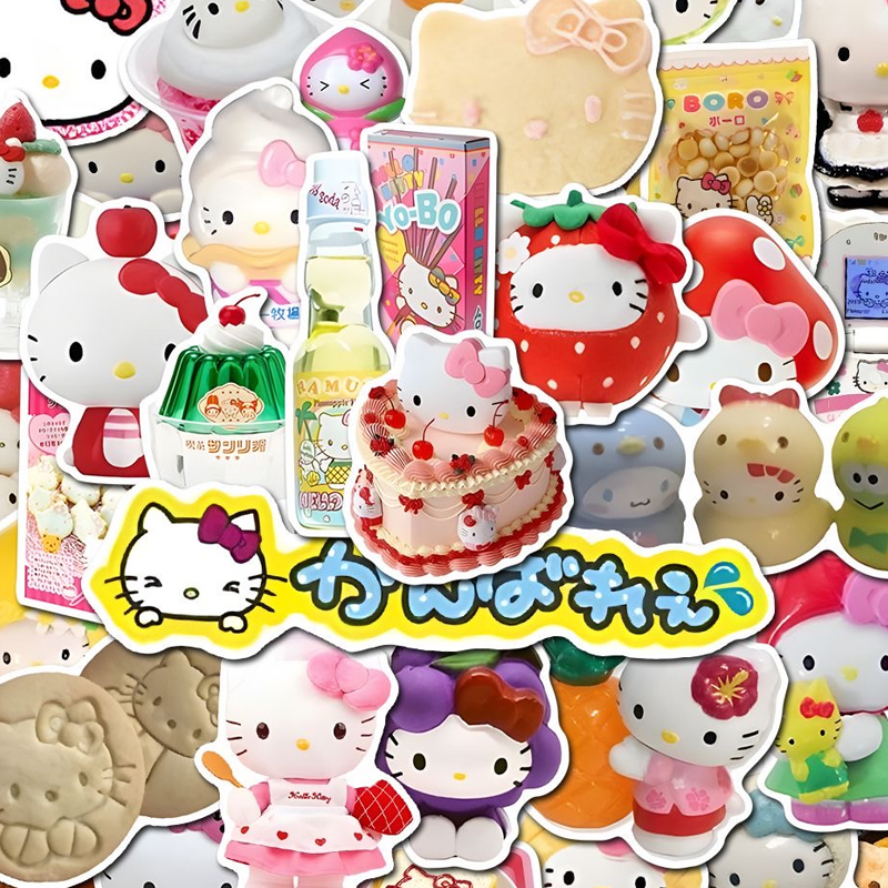 50 pegatinas Kawaii de Hello Kitty de dibujos animados adecuadas para teléfono, pegatina de guitarra, abalorio estético, decoración de pared de habitación DIY, regalo de cumpleaños