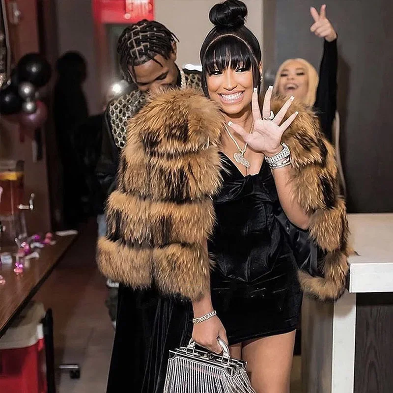 MAOMAOKONG スーパーホット冬の女性の高級厚いリアルアライグマの毛皮のコート天然キツネの毛皮のジャケットプラスサイズの毛皮のようなジャケット女性のベスト