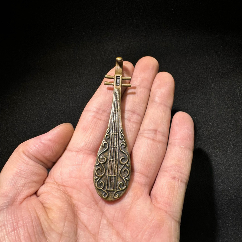 Antique Bronze Sculpture Copper Instrument Small Ornament Solid Brass Micro-carved Musical Instrument Bronze Handle Small Bronze
