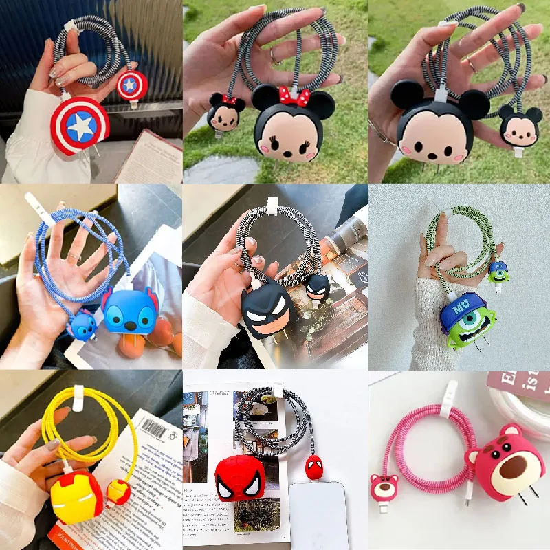 4 unids/set lindo conjunto de dibujos animados 3D Protector de Cable para iPhone/iPad 18W/20W funda de cargador organizadores de cables de teléfono para iPhone 14 15