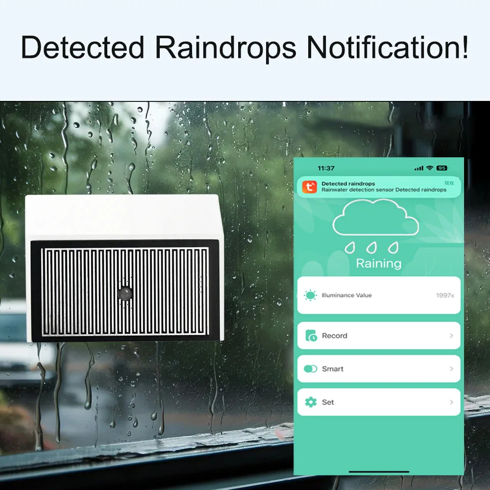 Tuya zigbee sensor de detecção de gotas de chuva com detector de luz ipx4 ao ar livre à prova d' água suporte assistente doméstico zigbee2mqt uso bateria
