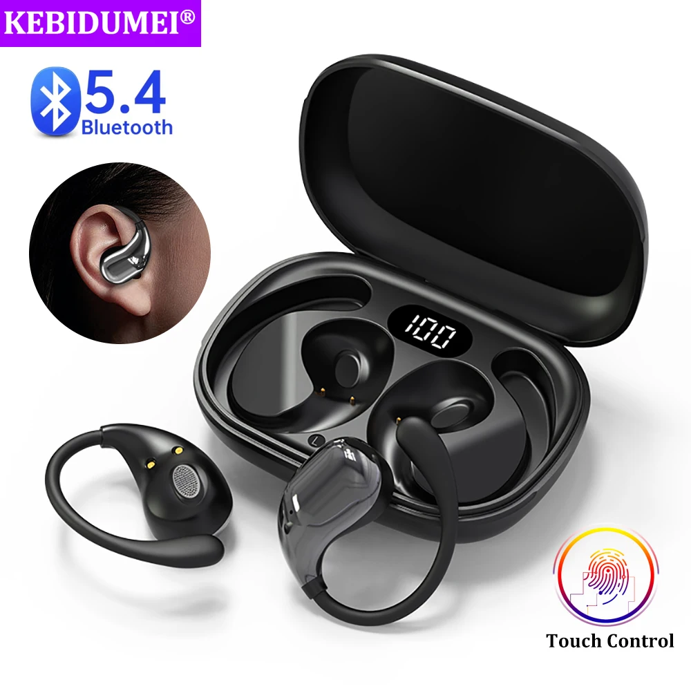 Cuffie con gancio per l'orecchio Bluetooth 5.4 Auricolari wireless TWS Cuffie stereo HiFi impermeabili Display a LED Auricolari touch in standby lungo