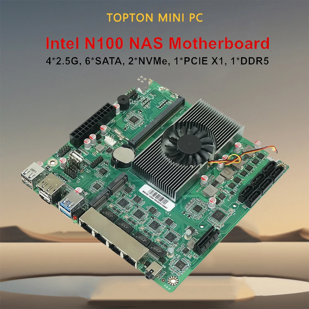Topton Mini ITX NAS Motherboard 6-Bay Intel N150 1*PCIEx4 2*Intel i226-V 2.5G 6*SATA3.0 1*DDR5 2*2280 Nvme SSD Firewall Router